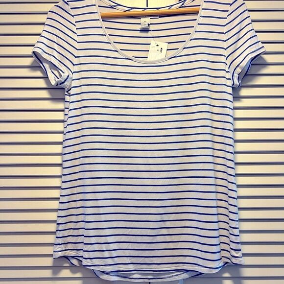 😊 3/$30 WHBM Striped Scoop Neck Short Sleeve Tee Rayon White & Blue - Picture 10 of 12